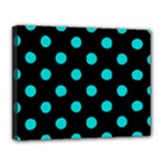 Polka Dots - Cyan on Black Canvas 14  x 11  (Stretched)