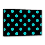 Polka Dots - Cyan on Black Canvas 18  x 12  (Stretched)
