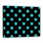 Polka Dots - Cyan on Black Canvas 20  x 16  (Stretched)