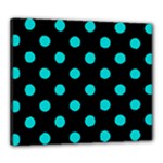 Polka Dots - Cyan on Black Canvas 24  x 20  (Stretched)