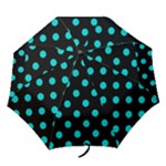 Polka Dots - Cyan on Black Folding Umbrella