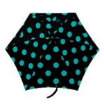 Polka Dots - Cyan on Black Mini Umbrella