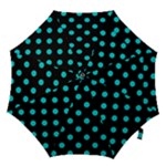 Polka Dots - Cyan on Black Hook Handle Umbrella (Medium)