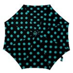 Polka Dots - Cyan on Black Hook Handle Umbrella (Large)