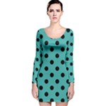 Polka Dots - Black on Verdigris Long Sleeve Velvet Bodycon Dress