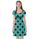 Polka Dots - Black on Verdigris Short Sleeve Skater Dress