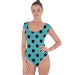 Polka Dots - Black on Verdigris Short Sleeve Leotard (Ladies)