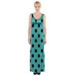 Polka Dots - Black on Verdigris Maxi Thigh Split Dress