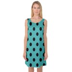 Polka Dots - Black on Verdigris Sleeveless Satin Nightdress