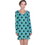 Polka Dots - Black on Verdigris Long Sleeve Nightdress