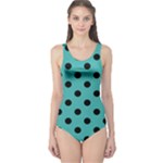 Polka Dots - Black on Verdigris One Piece Swimsuit