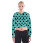 Polka Dots - Black on Verdigris Women s Cropped Sweatshirt