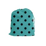 Polka Dots - Black on Verdigris Drawstring Pouch (L)