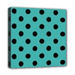 Polka Dots - Black on Verdigris Mini Canvas 8  x 8  (Stretched)