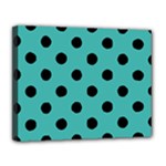 Polka Dots - Black on Verdigris Canvas 14  x 11  (Stretched)