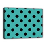 Polka Dots - Black on Verdigris Canvas 16  x 12  (Stretched)