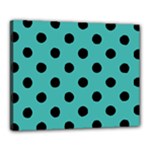 Polka Dots - Black on Verdigris Canvas 20  x 16  (Stretched)