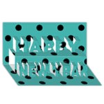 Polka Dots - Black on Verdigris Happy New Year 3D Greeting Card (8x4)