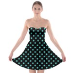 Polka Dots - Verdigris on Black Strapless Bra Top Dress