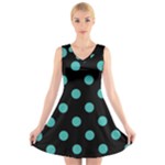 Polka Dots - Verdigris on Black V-Neck Sleeveless Dress