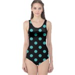 Polka Dots - Verdigris on Black One Piece Swimsuit