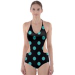 Polka Dots - Verdigris on Black Cut-Out One Piece Swimsuit