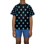 Polka Dots - Verdigris on Black Kid s Short Sleeve Swimwear