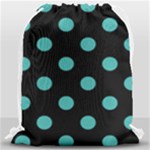 Polka Dots - Verdigris on Black Drawstring Bag (Large)