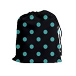 Polka Dots - Verdigris on Black Drawstring Pouch (XL)