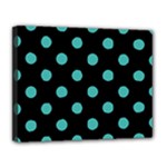 Polka Dots - Verdigris on Black Canvas 14  x 11  (Stretched)