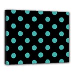 Polka Dots - Verdigris on Black Canvas 20  x 16  (Stretched)