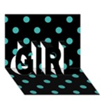Polka Dots - Verdigris on Black GIRL 3D Greeting Card (7x5)