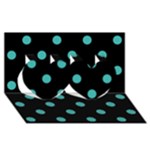 Polka Dots - Verdigris on Black Twin Hearts 3D Greeting Card (8x4)