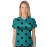 Polka Dots - Black on Teal Women s V-Neck Sport Mesh Tee