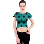 Polka Dots - Black on Teal Crew Neck Crop Top