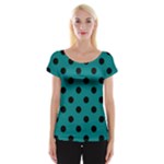 Polka Dots - Black on Teal Women s Cap Sleeve Top