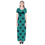 Polka Dots - Black on Teal Short Sleeve Maxi Dress