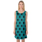 Polka Dots - Black on Teal Sleeveless Satin Nightdress