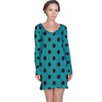 Polka Dots - Black on Teal Long Sleeve Nightdress