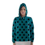 Polka Dots - Black on Teal Hooded Wind Breaker (Women)