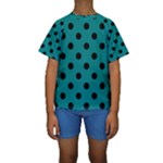 Polka Dots - Black on Teal Kid s Short Sleeve Swimwear