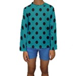 Polka Dots - Black on Teal Kid s Long Sleeve Swimwear