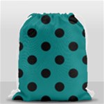 Polka Dots - Black on Teal Drawstring Bag (Small)