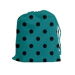 Polka Dots - Black on Teal Drawstring Pouch (XL)