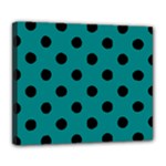 Polka Dots - Black on Teal Deluxe Canvas 24  x 20  (Stretched)