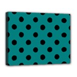 Polka Dots - Black on Teal Canvas 14  x 11  (Stretched)