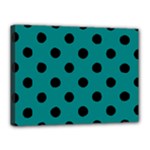 Polka Dots - Black on Teal Canvas 16  x 12  (Stretched)