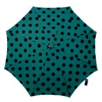 Polka Dots - Black on Teal Hook Handle Umbrella (Large)