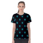 Polka Dots - Teal on Black Women s Cotton Tee