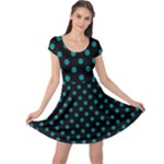 Polka Dots - Teal on Black Cap Sleeve Dress